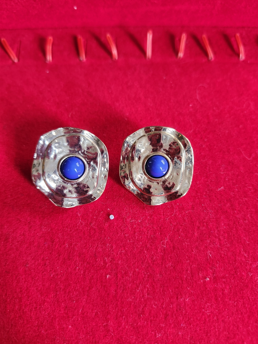 Gold-Tone Earrings with Lapis-Blue Cabochons